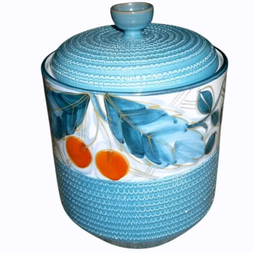 Vintage Fratelli Fanciullacci Italy Turquoise Basketweave Canister‎ MCM Majolica